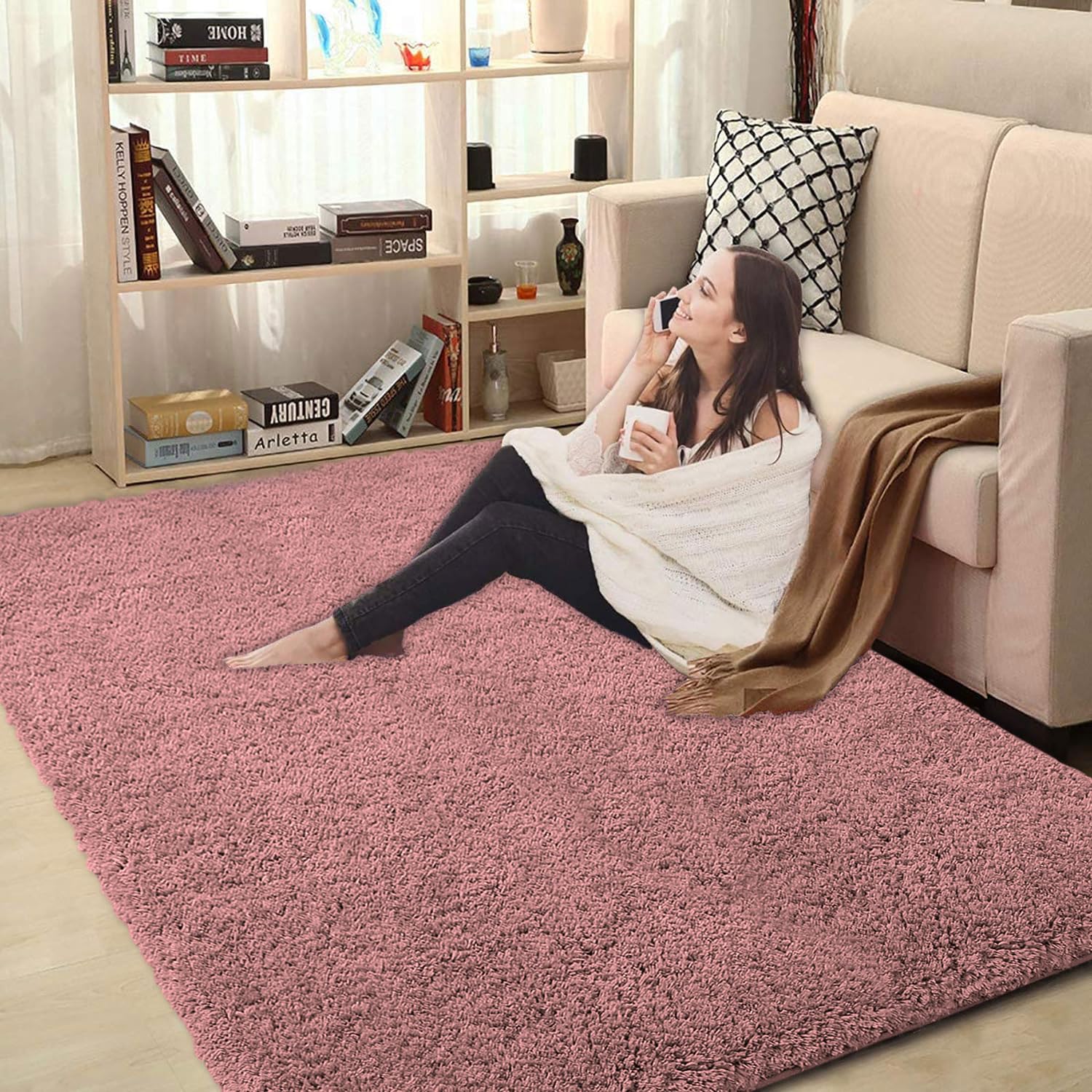 LUXE HOME INTERNATIONAL Microfibre Carpet Super Soft Anti Slip Vegas Rectangular Rugs for Bedroom,Livingroom(Fuscia,3X5 Feet),Pink