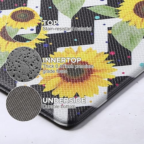 Miniatura 6 de PCSWEET HOME Juego de 2 alfombrillas de cocina con girasol antideslizantes gruesas con girasol para mayor comodidad en el suelo para cocina