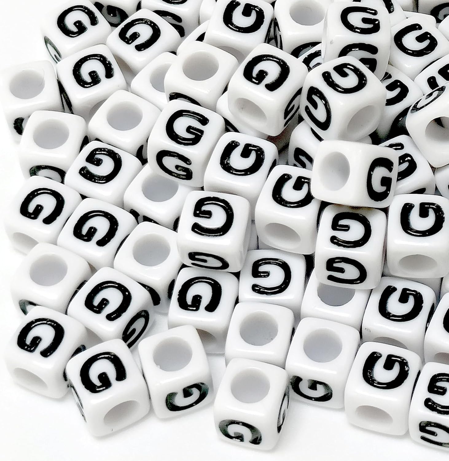 500PCS Letter Beads White Square Acrylic Alphabet Beads Letter G Bead for Jewelry Making Bracelets Necklaces Key Chains DIY 6X6mm - Image 3