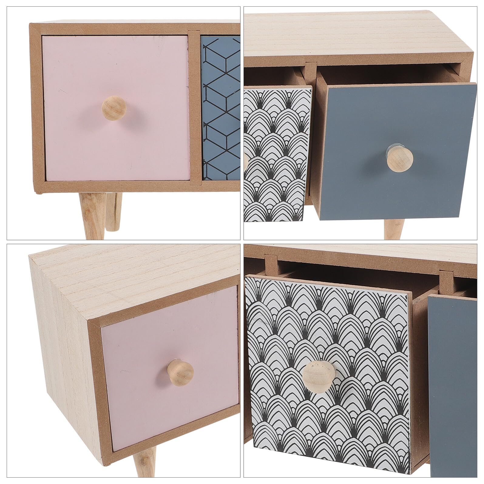 VICASKY Scatola Portaoggetti in Legno 4 Cassetti, Organizer da Scrivania Multifunzione per Cosmetici e Prodotti Cura della Pelle, Contenitore Salvaspazio per Bagno e Casa