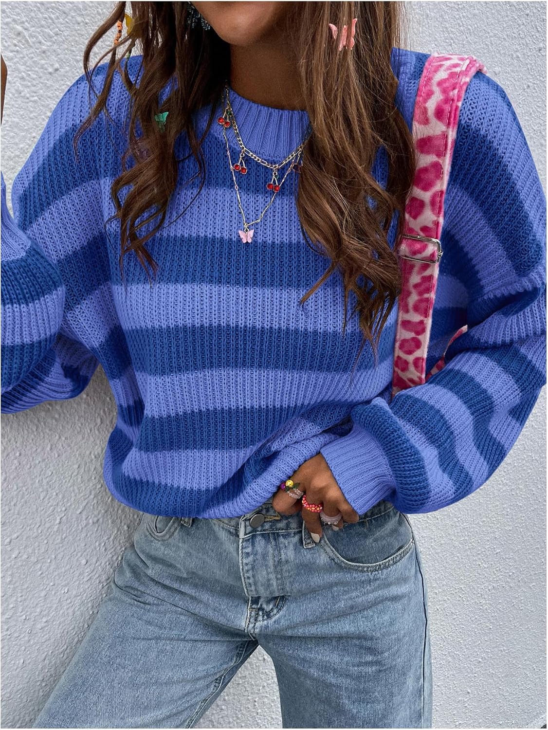 SOLY HUX Women's Color Block Striped Knit Tops Casual Long Sleeve Drop Shoulder Sweater Pullovers - Image 5