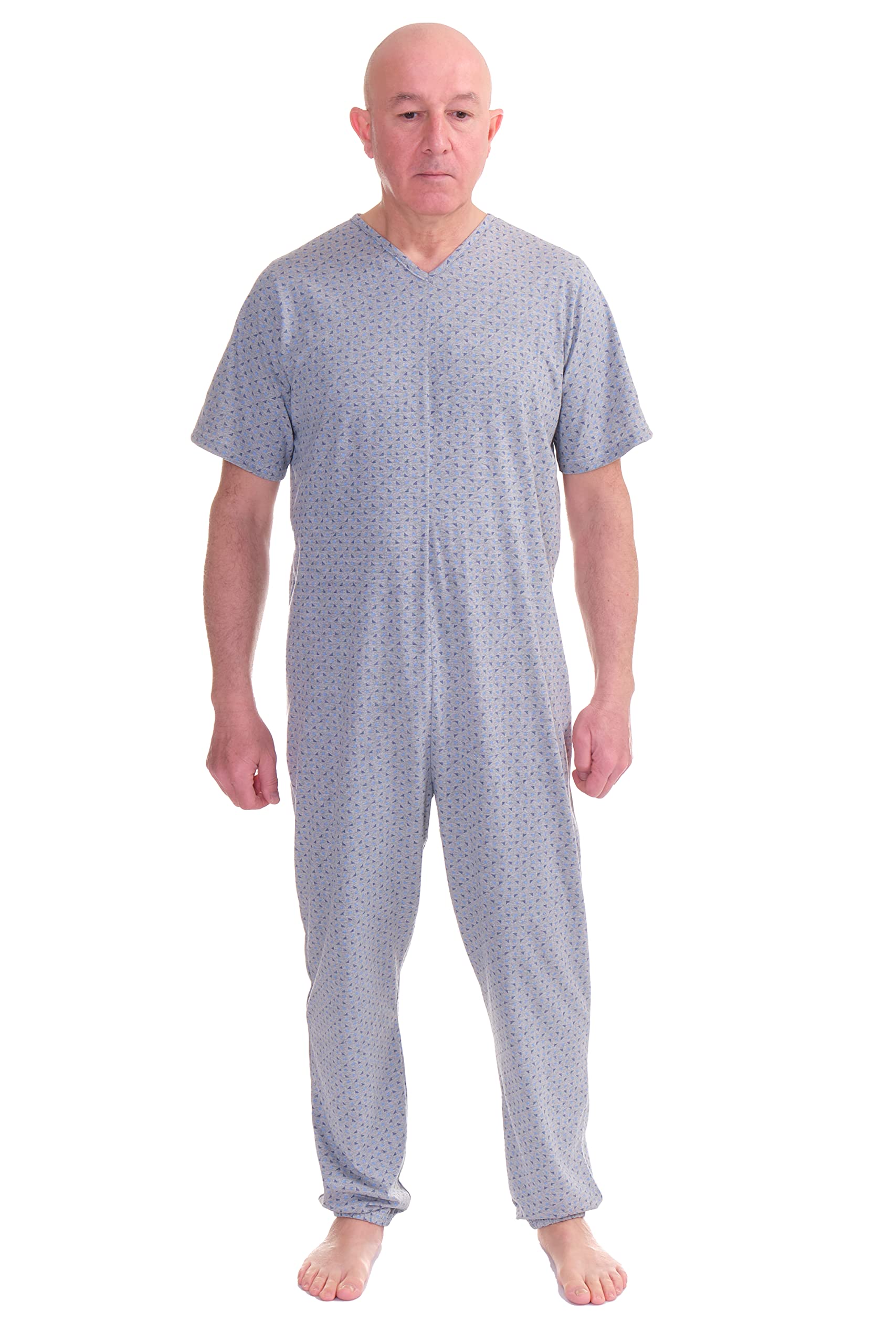 FERRUCCI COMFORT Pijama Tutone Sanitario Sentimiento Manga Corta 1 Cremalleras/Cremallera Trasera Espalda Verano (Gris, XL)