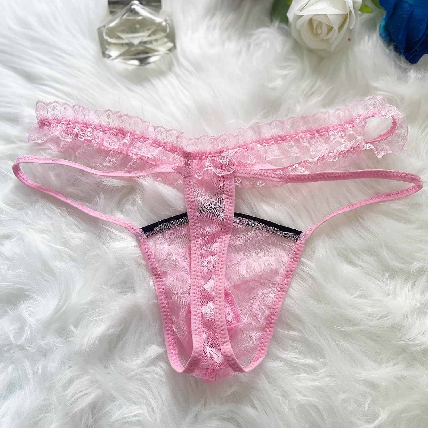 Mens Lace Frilly Sissy Panties Pouch Thong, Feminine G string Underwear For Men Sexy Lingerie - Image 5