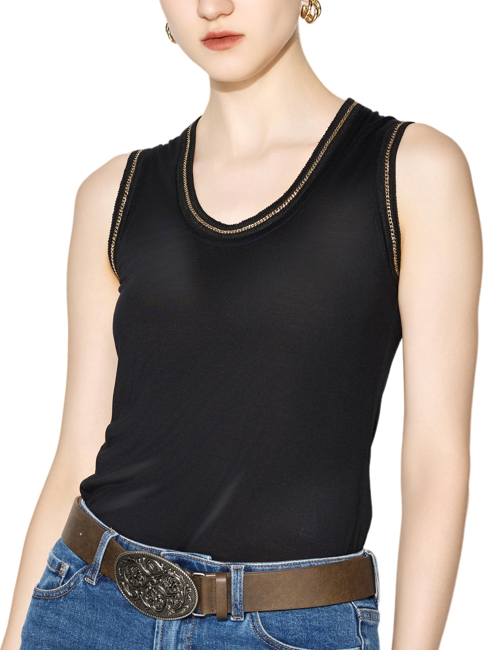 COLD POSH Pure Mulberry Silk Camisole Tops for Women Scoop Neck Sleeveless Womens Cami Tank Top for Summer