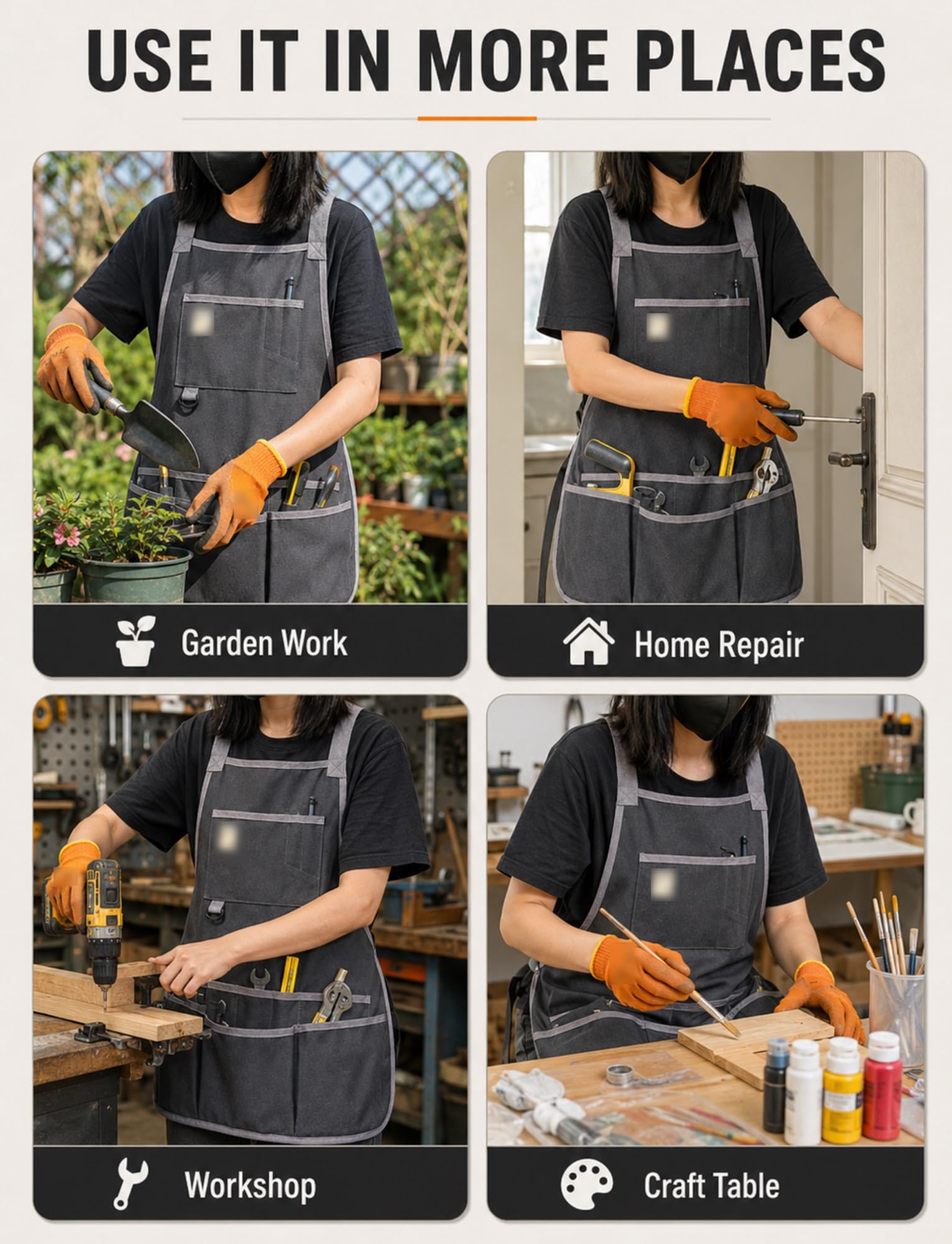 Générique Tablier de bricolage réglable avec doubles poches pour atelier