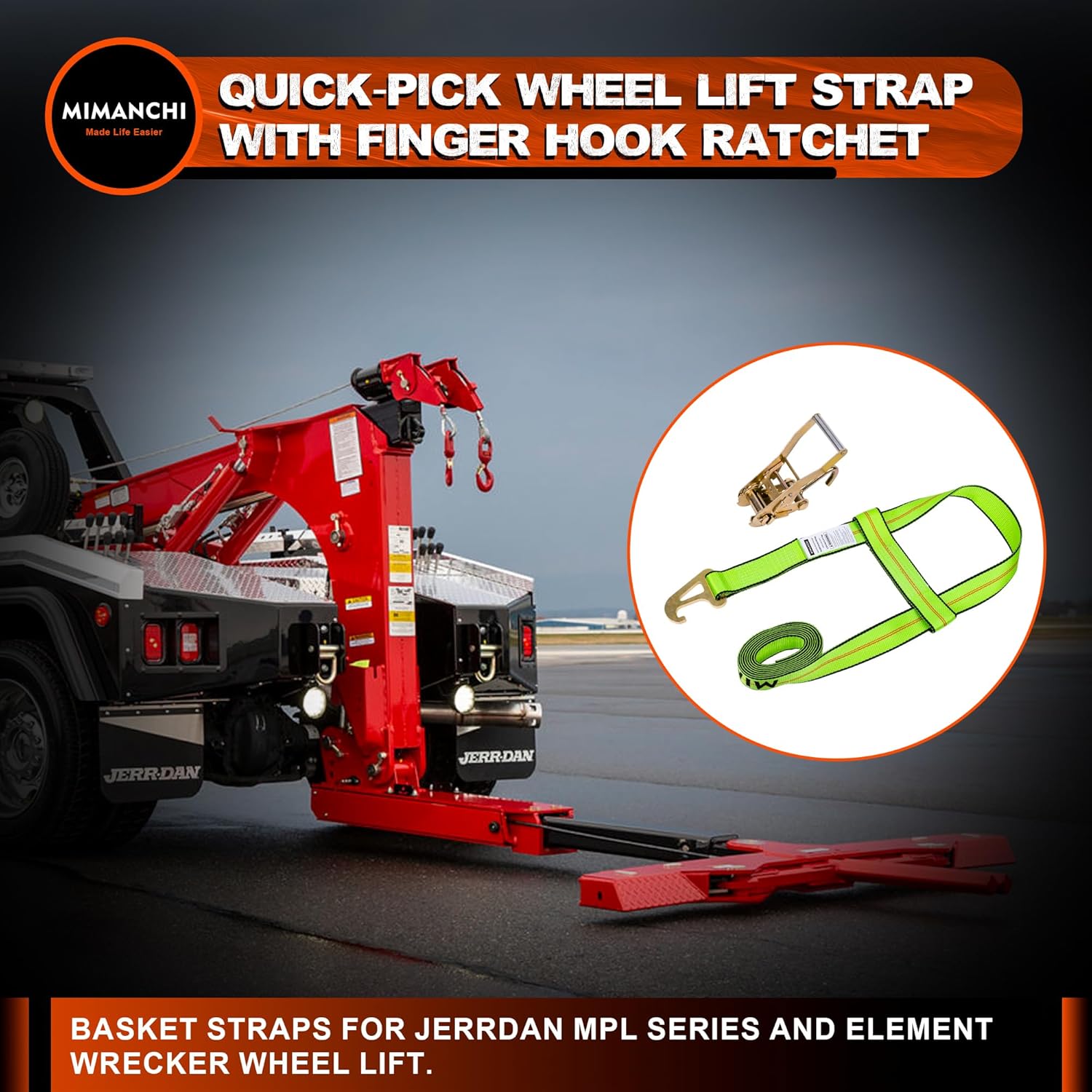 Wheel Lift Straps,2pack,2" X10'Quick-Pick Wheel Lift Strap with Finger Hook Ratchet to fit Jerr-Dan MPL Element Tire Basket Strap with Side Hook Heavy Duty