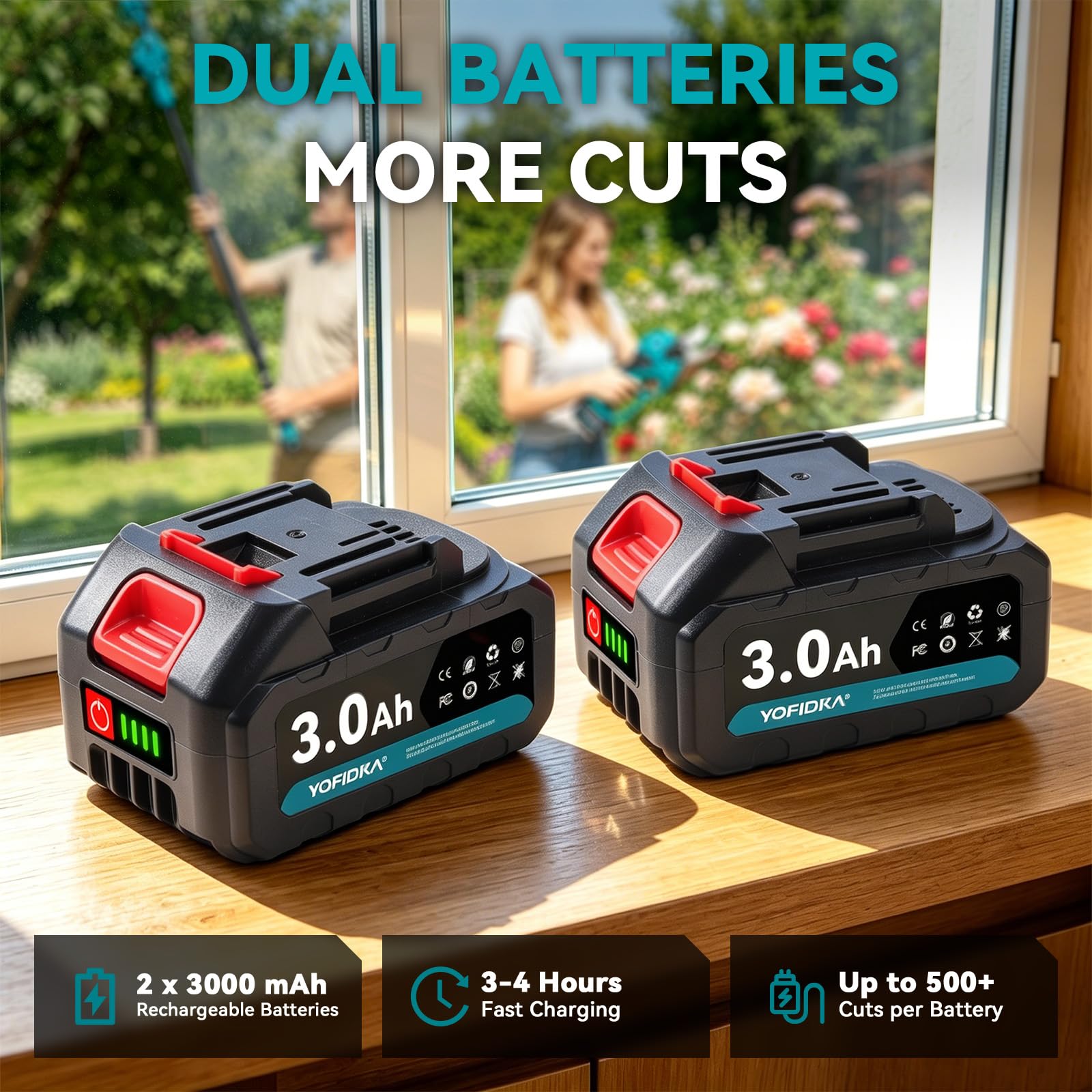 Yofidra 2-in-1 Akku Hochentaster, 30mm Elektrische Astschere Teleskopstiel mit 2 x 3000mAh Akku, 300W Bürstenloser Motor, LCD-Display, Max. Reichweite bis 4,2m, Gartenschere für Äste, Obstbaum