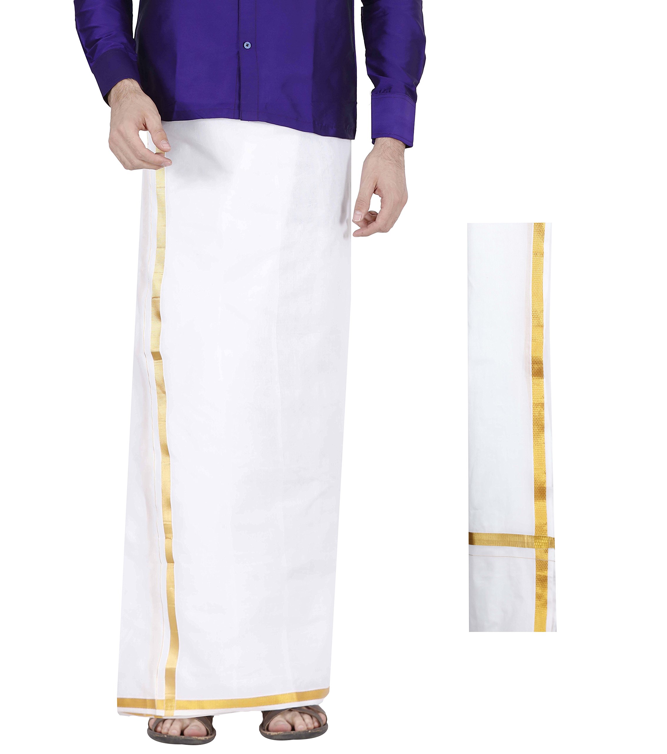 Exotic India Dhoti Set Mit Goldener Borte - Beige Traditionelle Kleidung
