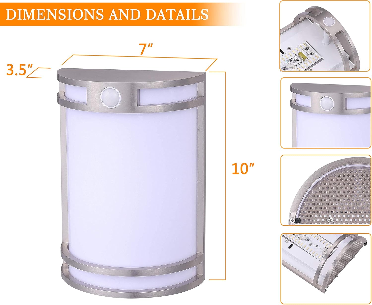 CLOUDY BAY Motion Sensor Dusk to Dawn LED Indoor Outdoor Wall Light Sconce, Maintain 30% Dim All Night with Photocell,100% Bright with Photocell & Motion Sensor,15W 3000K/4000K/5000K Selectable, BN