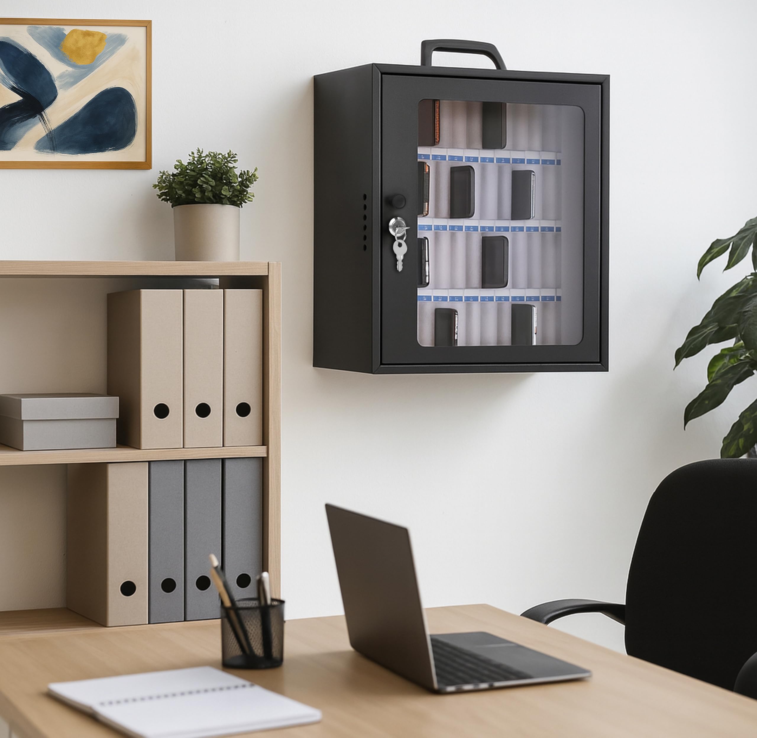 Pavo – Premium szafka na smartfony, bezpieczne przechowywanie dla 36 telefonów z przezroczystymi drzwiami i zamkiem na klucz, wymiary: 44 × 29 × 20 cm – 8024896