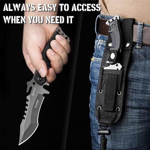 Miniatura 4 de NedFoss Cuchillo de supervivencia de hoja fija con funda, cuchillo de campamento de espiga completa de 9 pulgadas, mango ergonómico G10