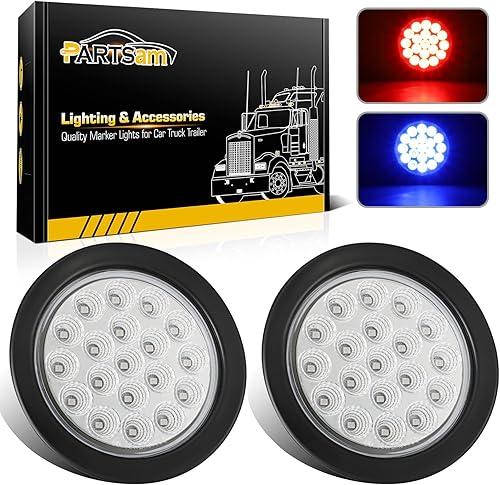 Miniatura 8 de Partsam Juego de 2 luces traseras redondas rojas de 4 pulgadas y luces de respaldo blancas, 19 diodos con ojales de goma y coletas de cable de 3