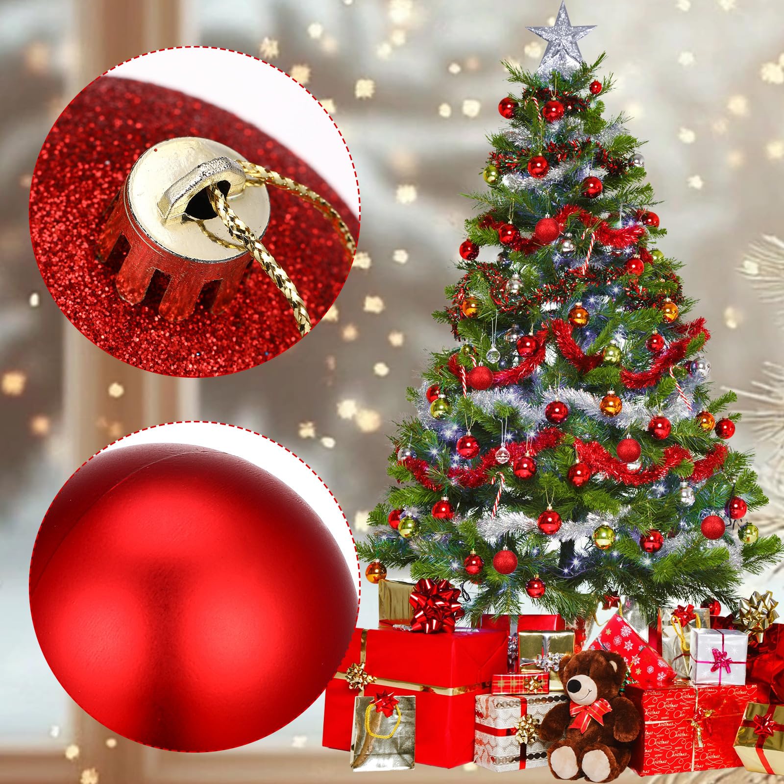 Boules de Noël Suspendues Décoration Festive en Plastique Rouges Design Plaqué Brillant pour Murs et Portes Lors de Fêtes et Anniversaires