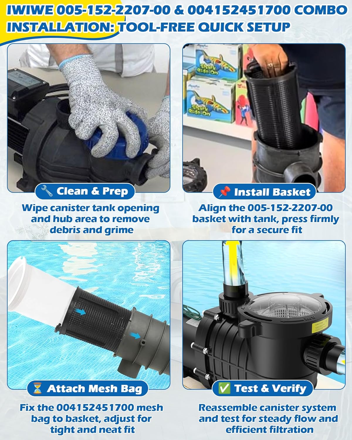 IWIWE 005-152-2207-00 Debris Canister Basket & 004152451700 600 Micron Fine Mesh Bag Combo, Replacement for Paramount DDC/EDC/Paraskim Leaf Canisters, Replaces 3227-525, 3227-535, 004-152-451-700