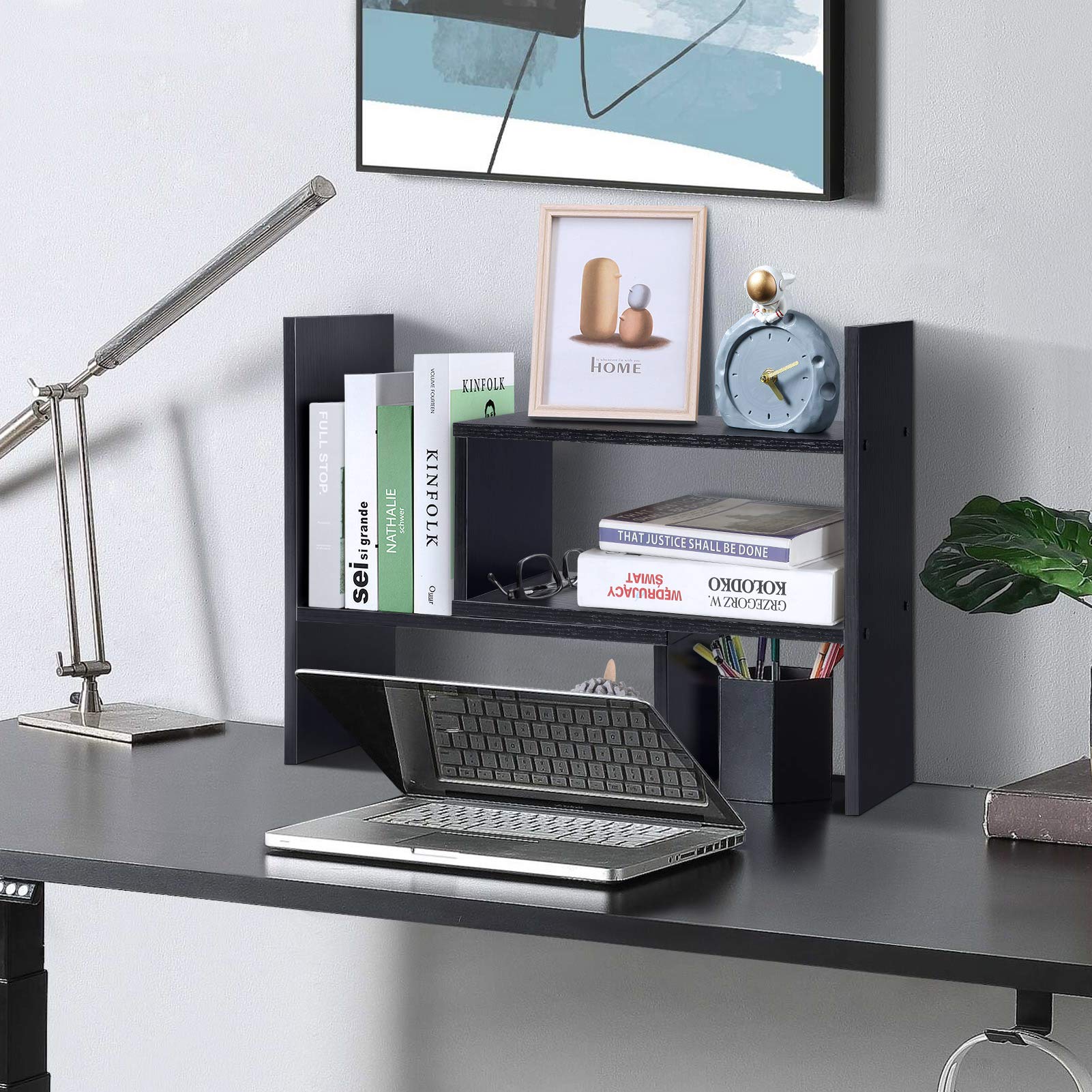Étagère de Rangement de Bureau Réglable, Organisateur de Comptoir, Bibliothèque pour Livres, Fournitures de Bureau avec Assemblage Facile (Noyer Noir)