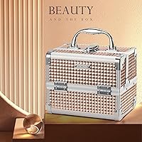 Vista 6 de FRENESSA Makeup Case Train Case Portable Makeup Box with Mirror Lock Box Travel Cosmetic Train Cases Hard Makeup Organizer for Nail Craft Storage