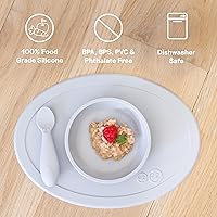Vista 7 de ezpz Tiny Bowl (Azul) – 6 meses + – Mantel individual de succión 100% silicona + cuenco para bebés – Se adapta a todas las bandejas de silla alta