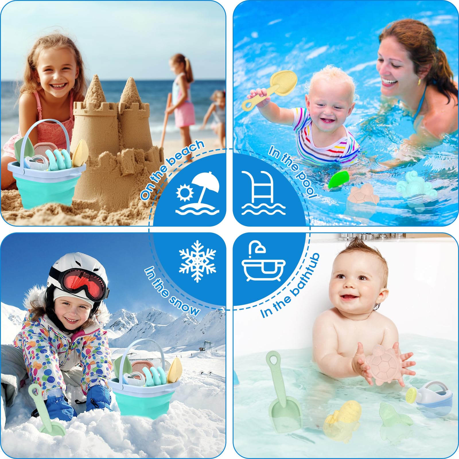Juguetes de arena para la playa para niños, 18 unidades, juego de juguetes de arena con cubo, pala, moldes de arena, juguetes a partir de 2, 3, 4, 5 años