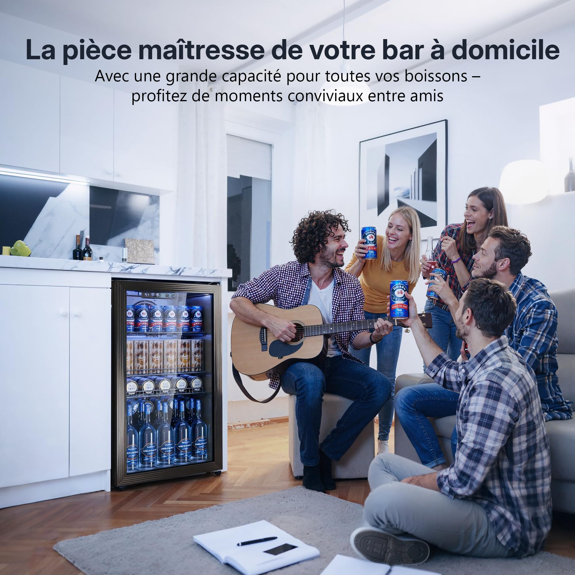 TRIUMPHKEY Réfrigérateur à Boissons 90 L avec Porte Vitrée, Mini Frigo pour 128 Canettes