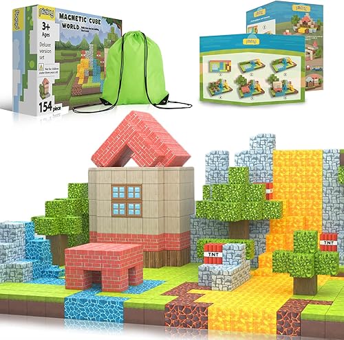 154pcs,Magnetic Building Blocks,Gifts for 3+ Children, Fidget Cubes Construction Toys,STEM Montessori Sensory Toys for Toddlers Gifts for 3+ Years