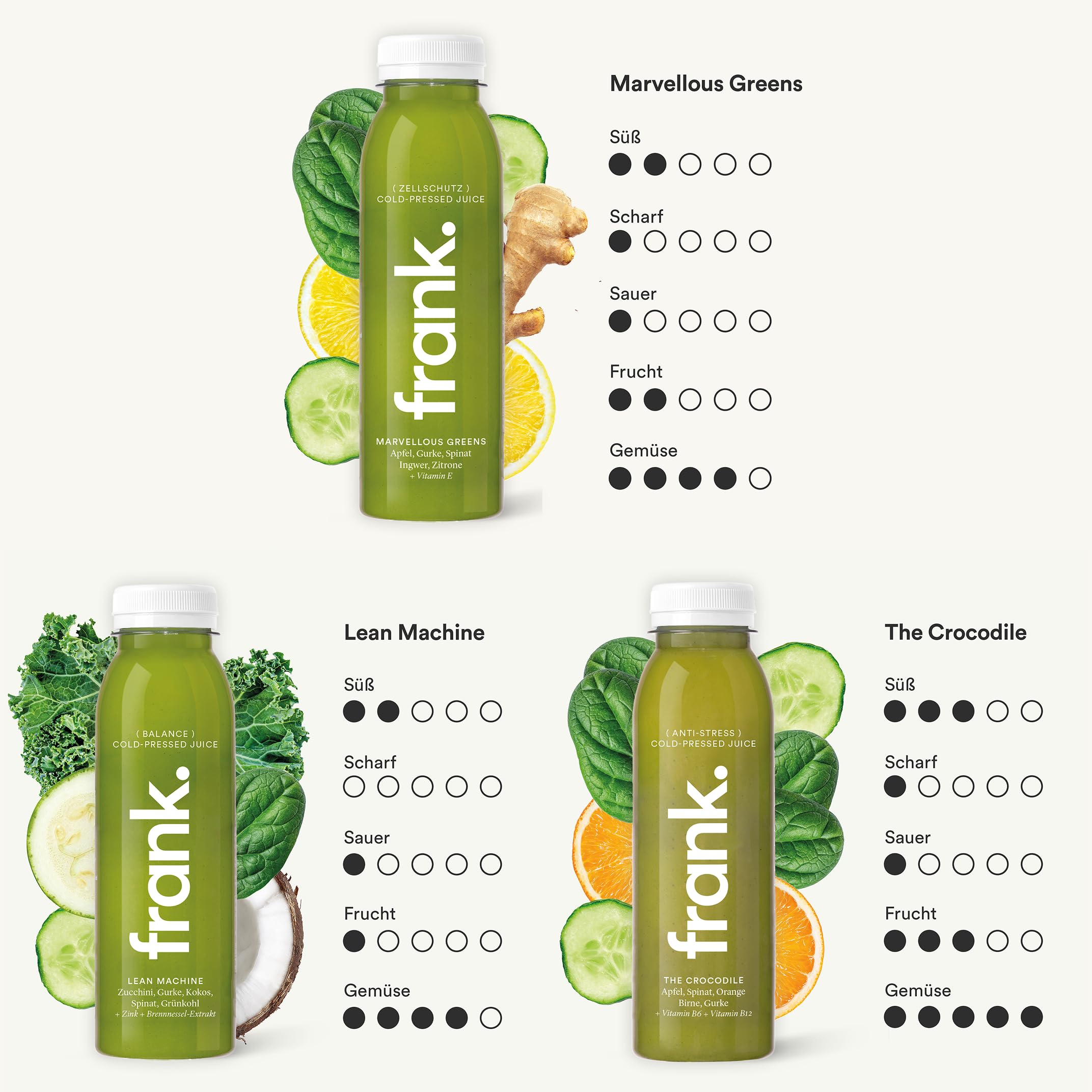 Frank Juice Saftkur Probierpaket 10x 330ml Kaltgepresste Säfte Obst Gemüse ohne Zusätze