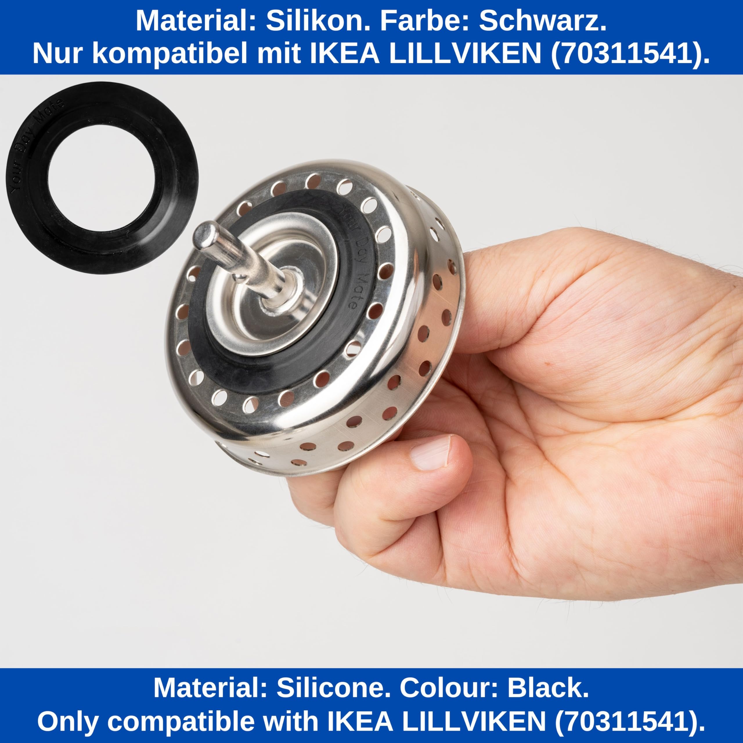 Guarnizione di ricambio per cestello, 2 pezzi, compatibile con IKEA LILLVIKEN 70311541, Ø 54,6 mm esterno, 30,4 mm interno, in silicone, nero, anello di tenuta per lavello