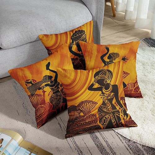 Miniatura 6 de Sanwarm Juego de 4 fundas de almohada decorativas para decoración del hogar, para mujeres africanas, musicales, de 18 x 18 pulgadas, para