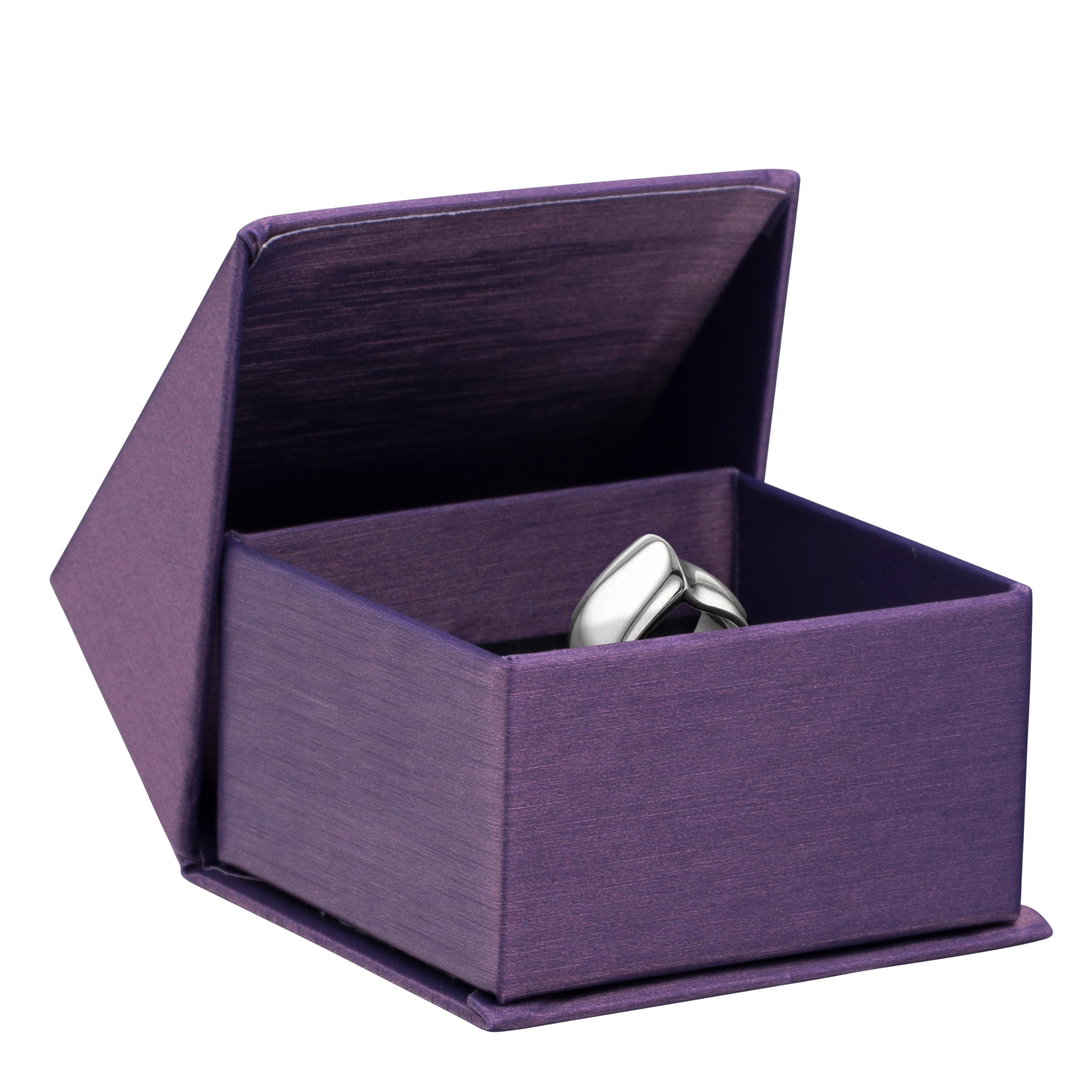 ALLUREPACK Purple Ring Box - Silk Brushed Cardboard Paper Jewelry Gift Box With Elite Modern Angled Closure, Velvet Topped Foam Interior, For Unique Proposal, Engagement or Wedding.