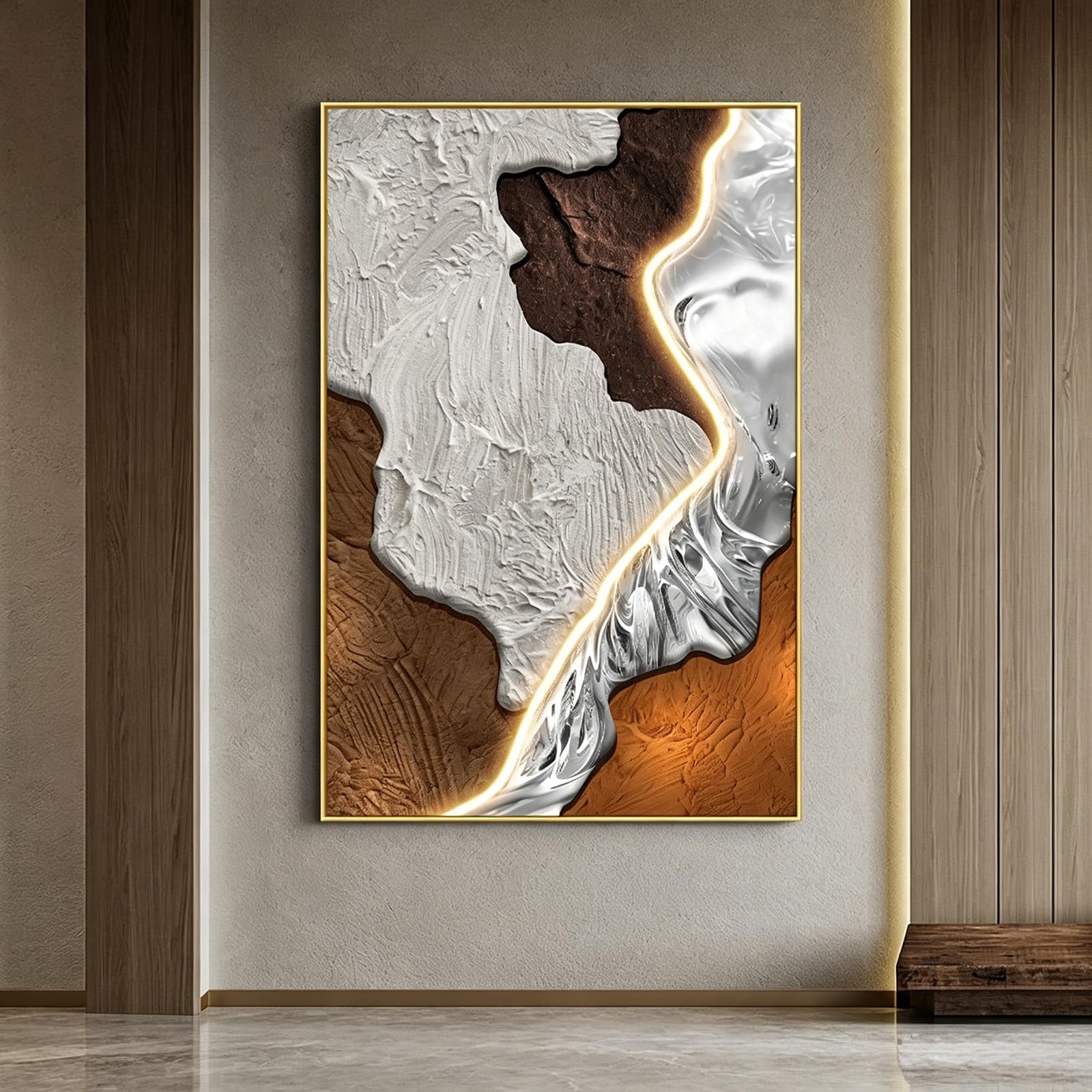 Cuadro abstracto microimpreso texturizado de diseño exclusivo Gold para salones selectos
