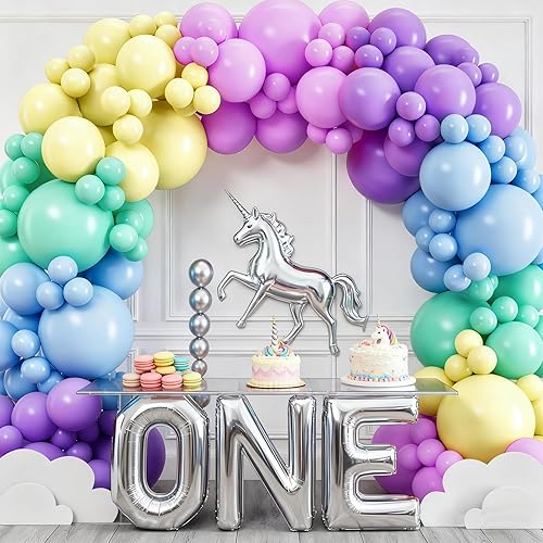 Miniatura 5 de Kit de guirnalda de arco de globos de Pascua arcoíris pastel, 18/10/5 pulgadas, arco de globos de primavera pastel pastel pastel para fiesta