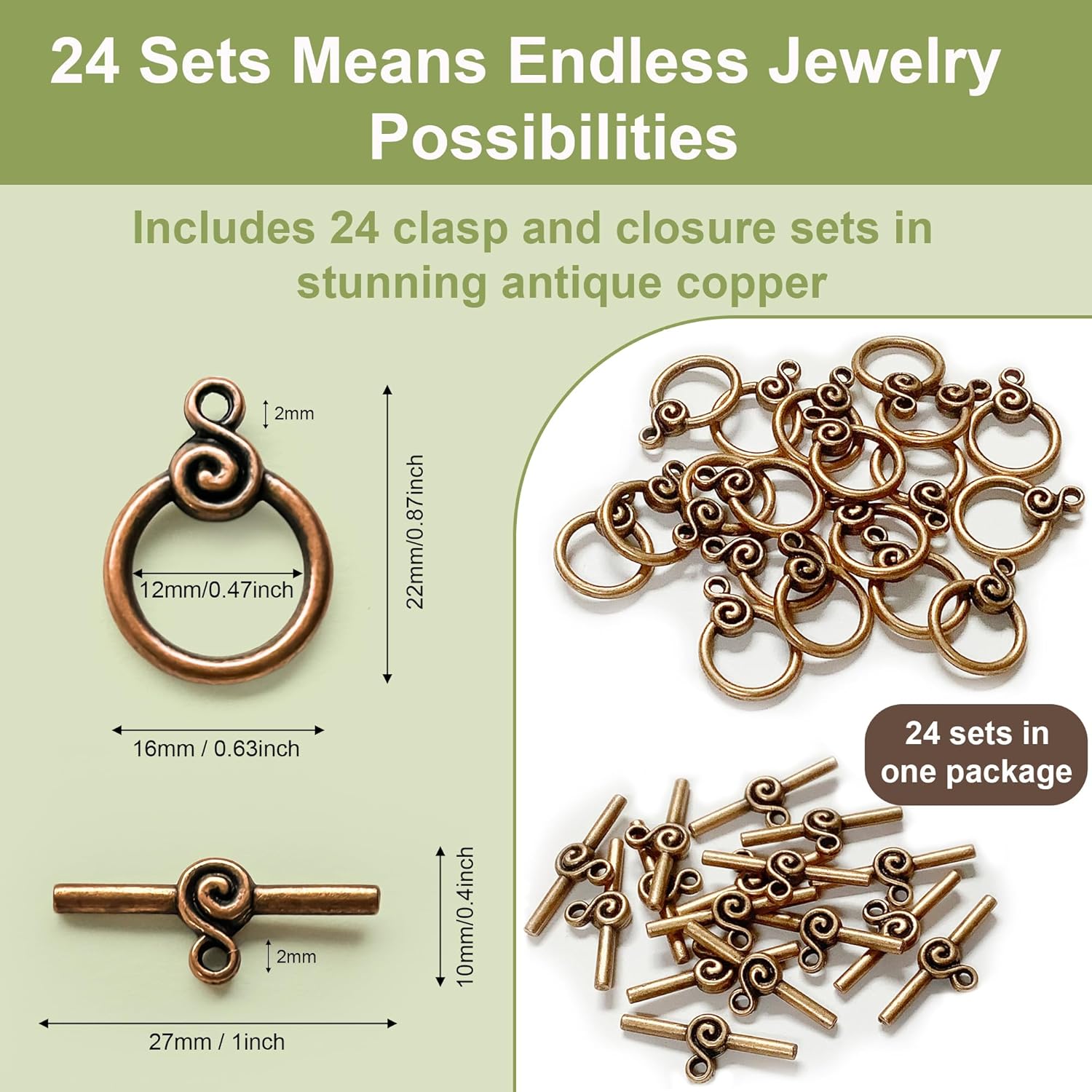 Heather's cf Toggle Jewelry Clasps – Durable Quality, Antique Swirling Copper Finish Toggle Clasps & Closures for Necklace, Bracelet & Charms – Ideal for DIY, & Jewelry Making – Medium (Set of 23) - Image 2