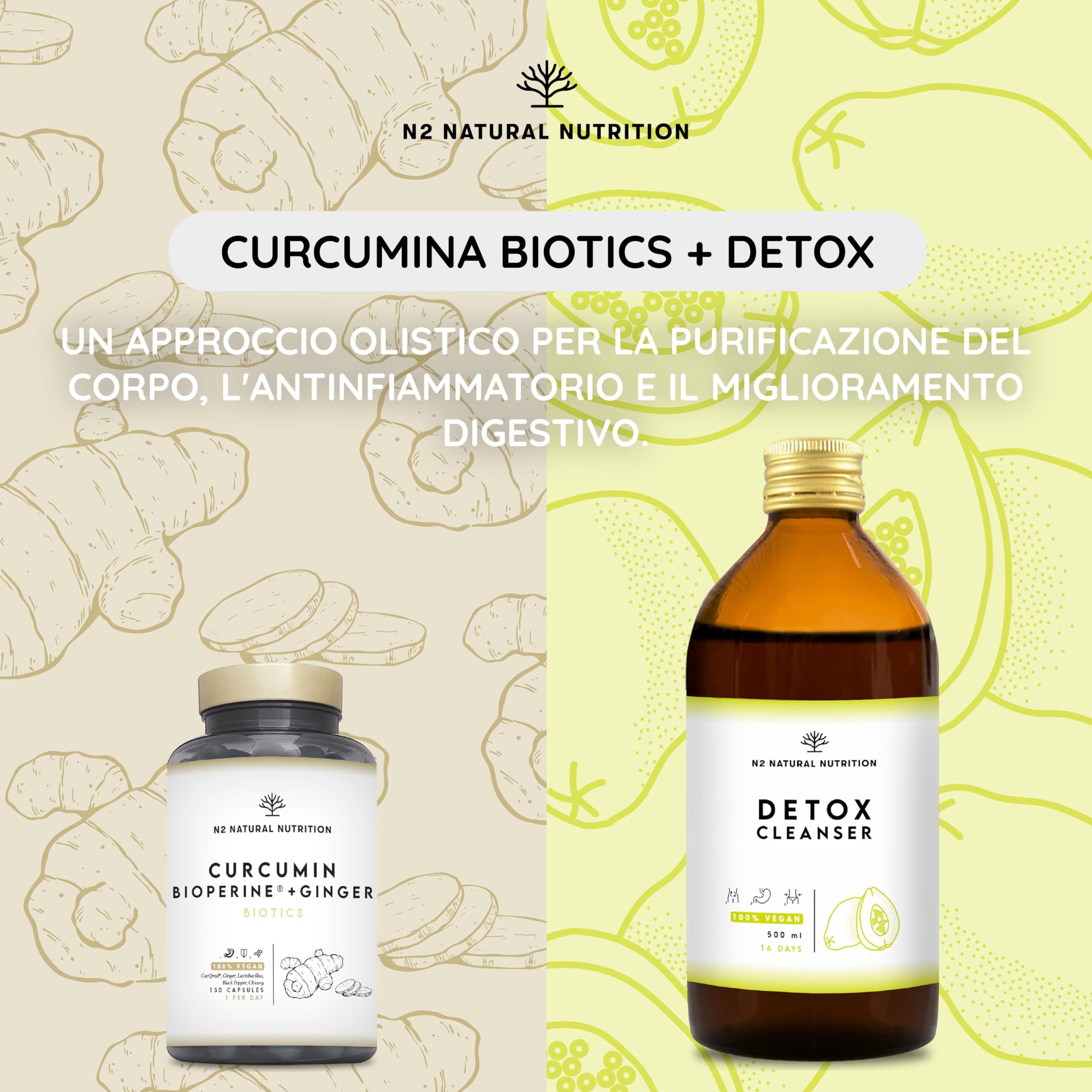 Curcuma con Piperina, Probiotici e Zenzero. 10,000 mg di Curcuma per Capsula (95% di Curcuminoidi). 4 Mesi. Potente azione Antinfiammatoria e Antiossidante. Formula brevettatai N2 Natural Nutrition