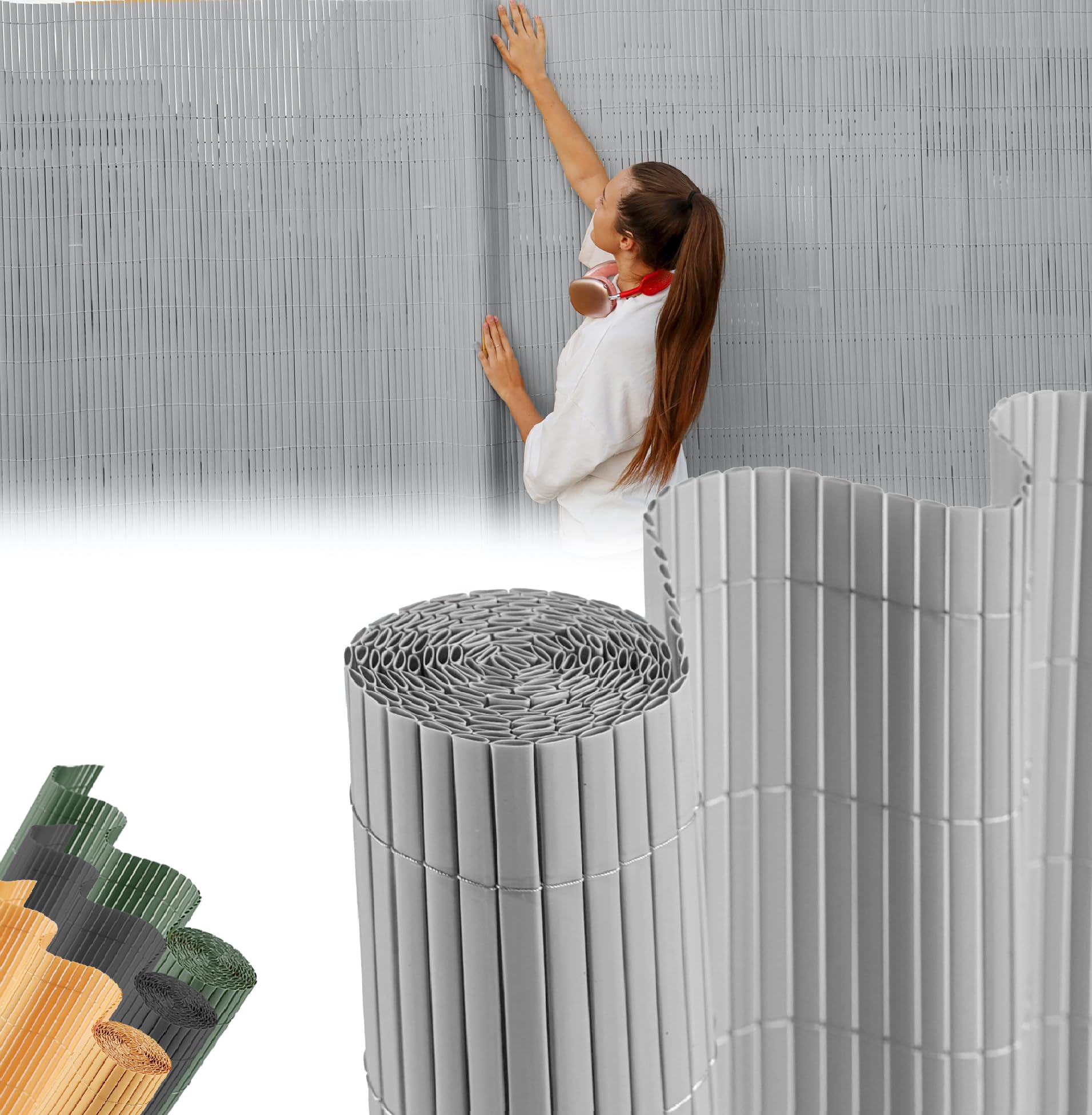 STREND PRO PVC Sichtschutzmatte für Garten, Terrasse | Hellgrau | 2m Hoch, 3m Länge | Wetterfester Sichtschutzzaun für Privatsphäre und Windschutz | Gartensichtschutz ohne Bohren, Gartenzaun
