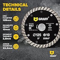 Vista 3 de GRAFF Hoja de diamante de 5 pulgadas para amoladora angular - Juego de discos de corte de diamante para cortar piedra, mármol, granito, ladrillo