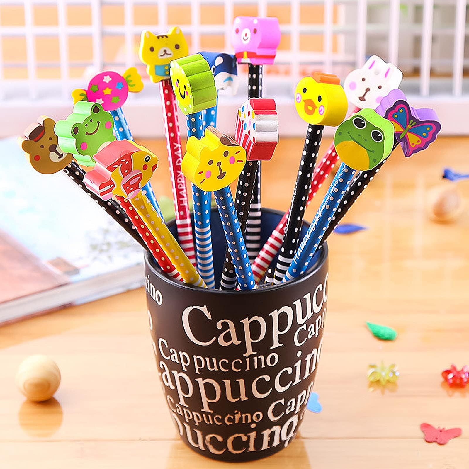 Set 32 Matite Flessibili Emoji Con Gomme | Giocattoli Antistress Per Bambini