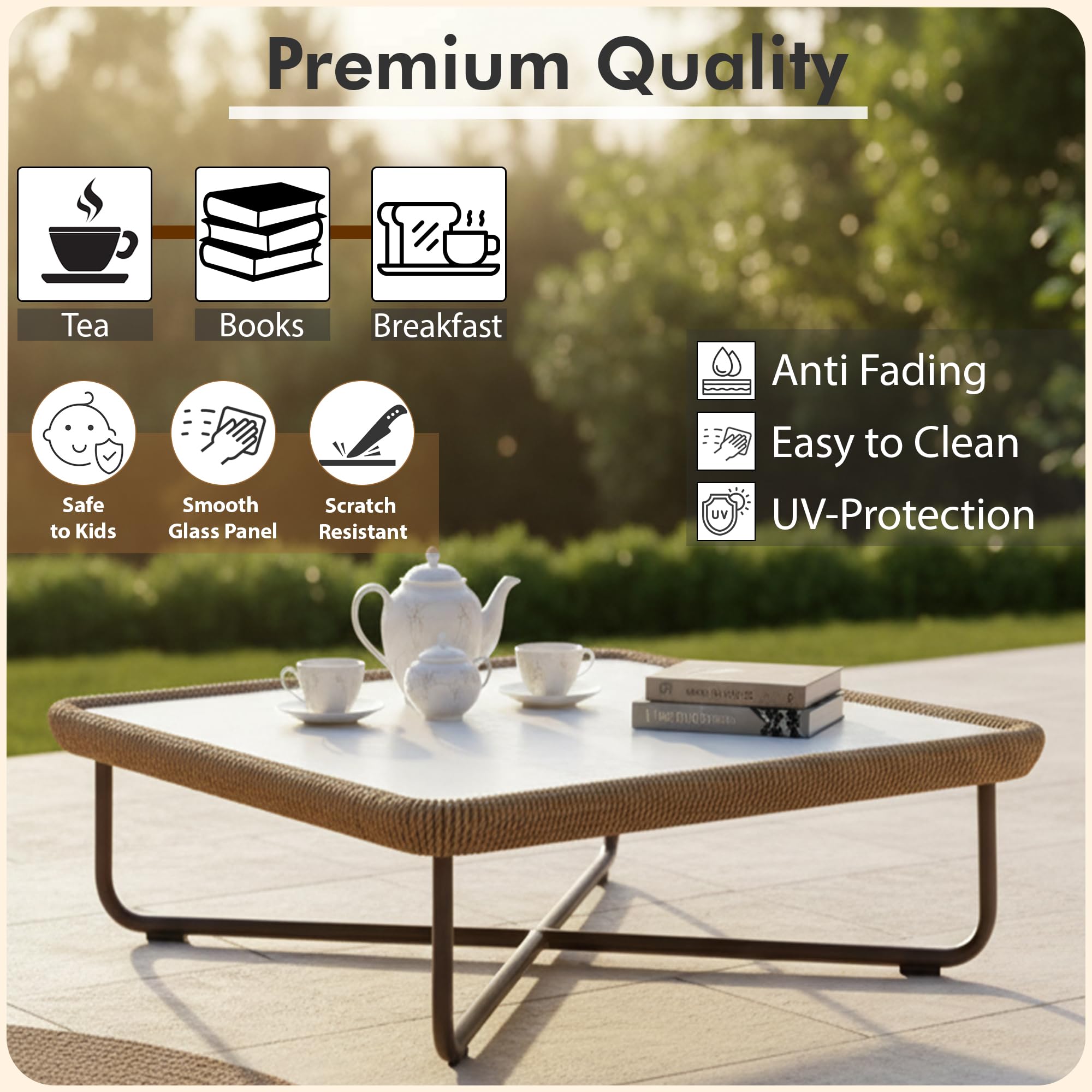 Mymigos Outdoor Rope Sofa Set | Balcony Sofa | Patio Conversation Sets | Braided Rope Garden Sofa Set and Table (5 Seater- Beige & White) 3