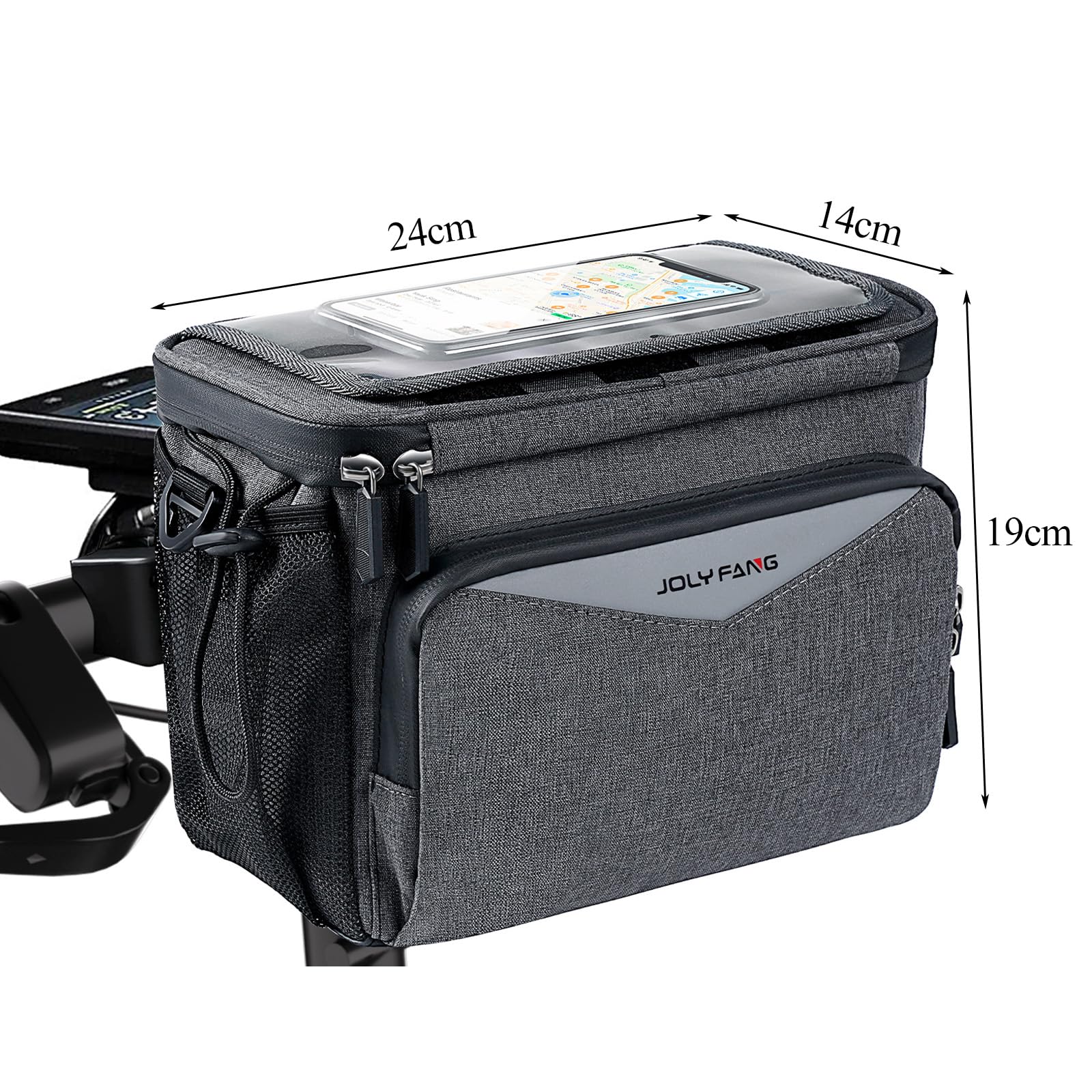 Borsa manubrio bici con adattatore per biciclette e bici elettriche, 5,2L borsa da bicicletta impermeabile con supporto per cellulare, touch screen, tracolla staccabile