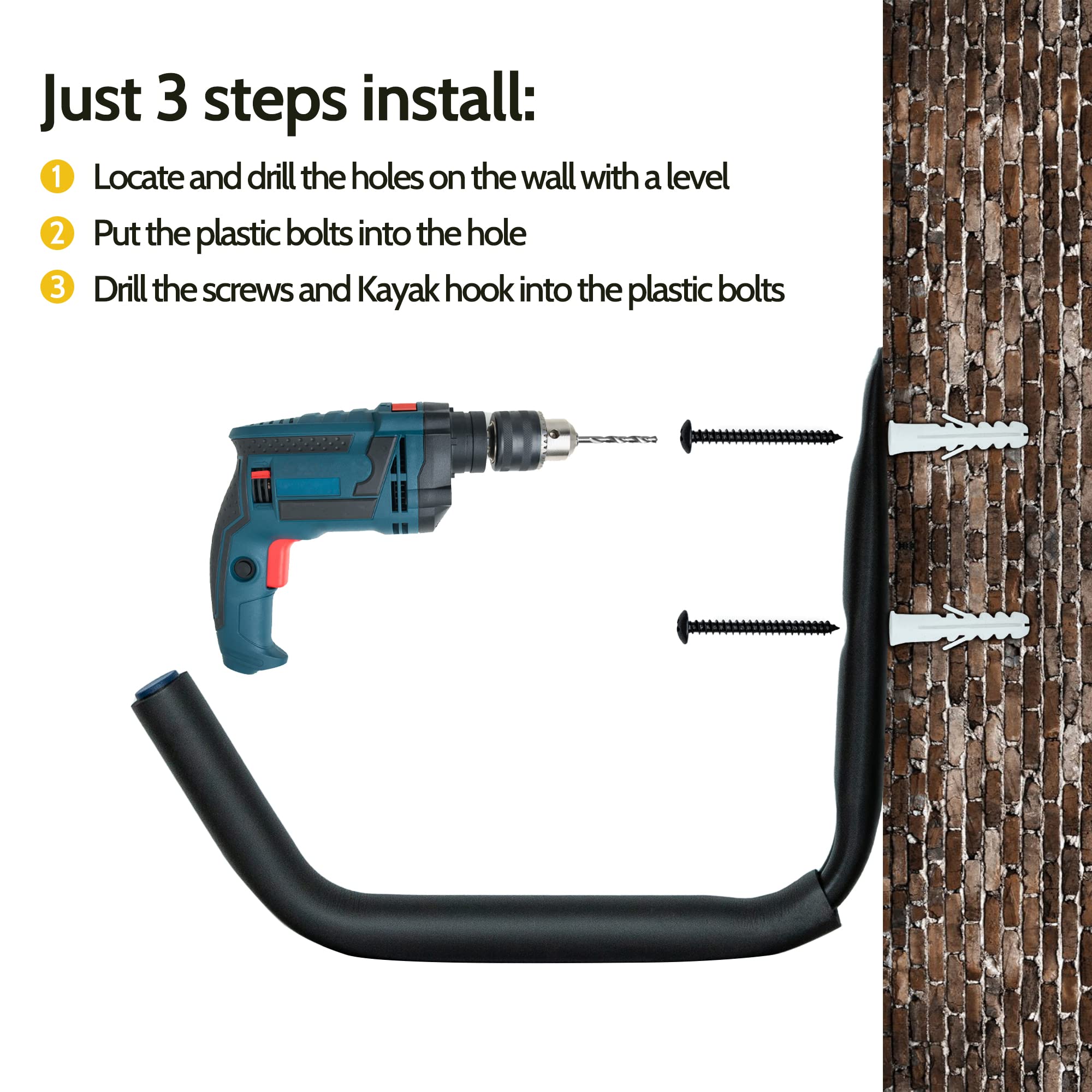 Kayak Storage Racks, 4 Pack Wall Mount Kayak Hooks