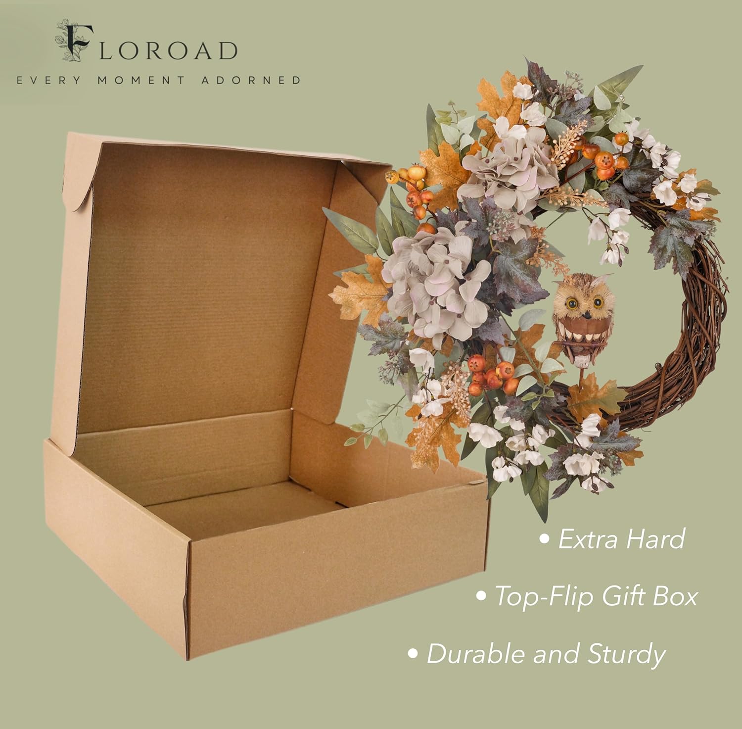 Fall Wreath for Front Door 24 Inch, Handmade Autumn Hydrangea Maple Leaf Berry Wreath with Cute Sisal Owl, Fall Decor for Home Farmhouse Door Wall Porch Indoor Outdoor