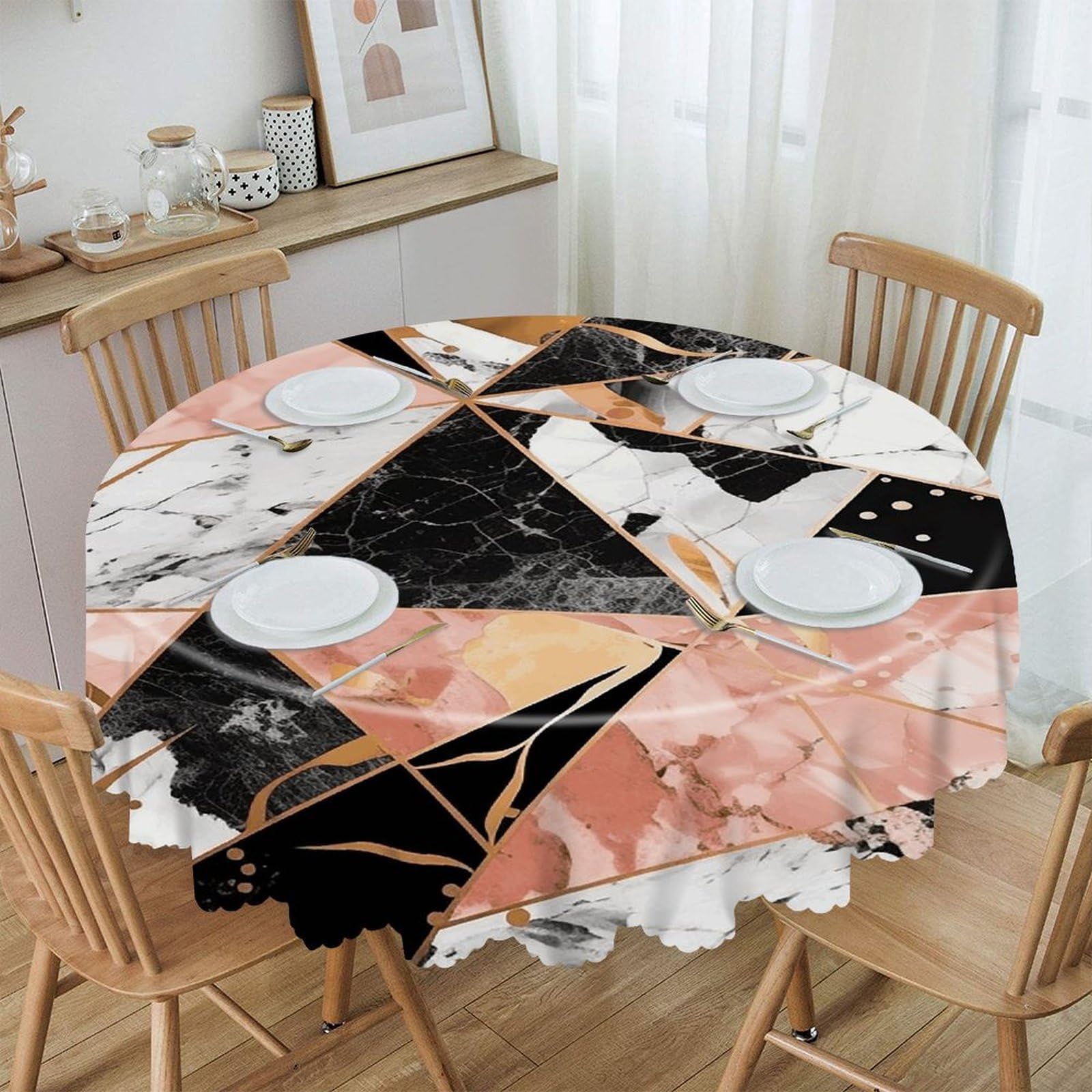 LZQPOEAS Marble Pattern Round Tablecloth Rustic Circle Table Cloth Wrinkle Resistant Decor Tablecloth Waterproof Washable Table Cover for Kitchen Party Dining Table 60 Inch