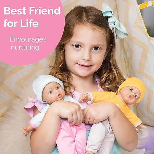 Miniatura 7 de ADORA Soft & Cuddly Sweet Baby Girl Dino, muñeca adorable exclusiva de Tienda de 11 pulgadas con ojos marrones brillantes y pelo pintado marrón,