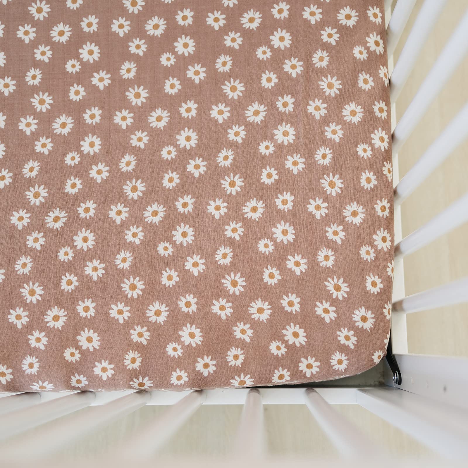 Daisy Dream Muslin Crib Sheet by Mebie Baby, Soft and Breathable Bed Sheets for Babies, Modern Neutral Bedding for Cribs, Standard Crib Mattress Fitted Sheet, Great for Boy or Girl Room or Nursery