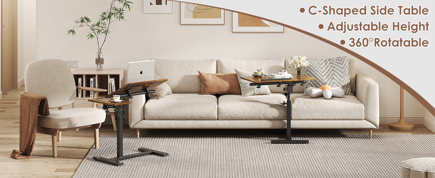 Mesa portátil ajustable en altura con ruedas y superficie inclinable blanca miniatura 7