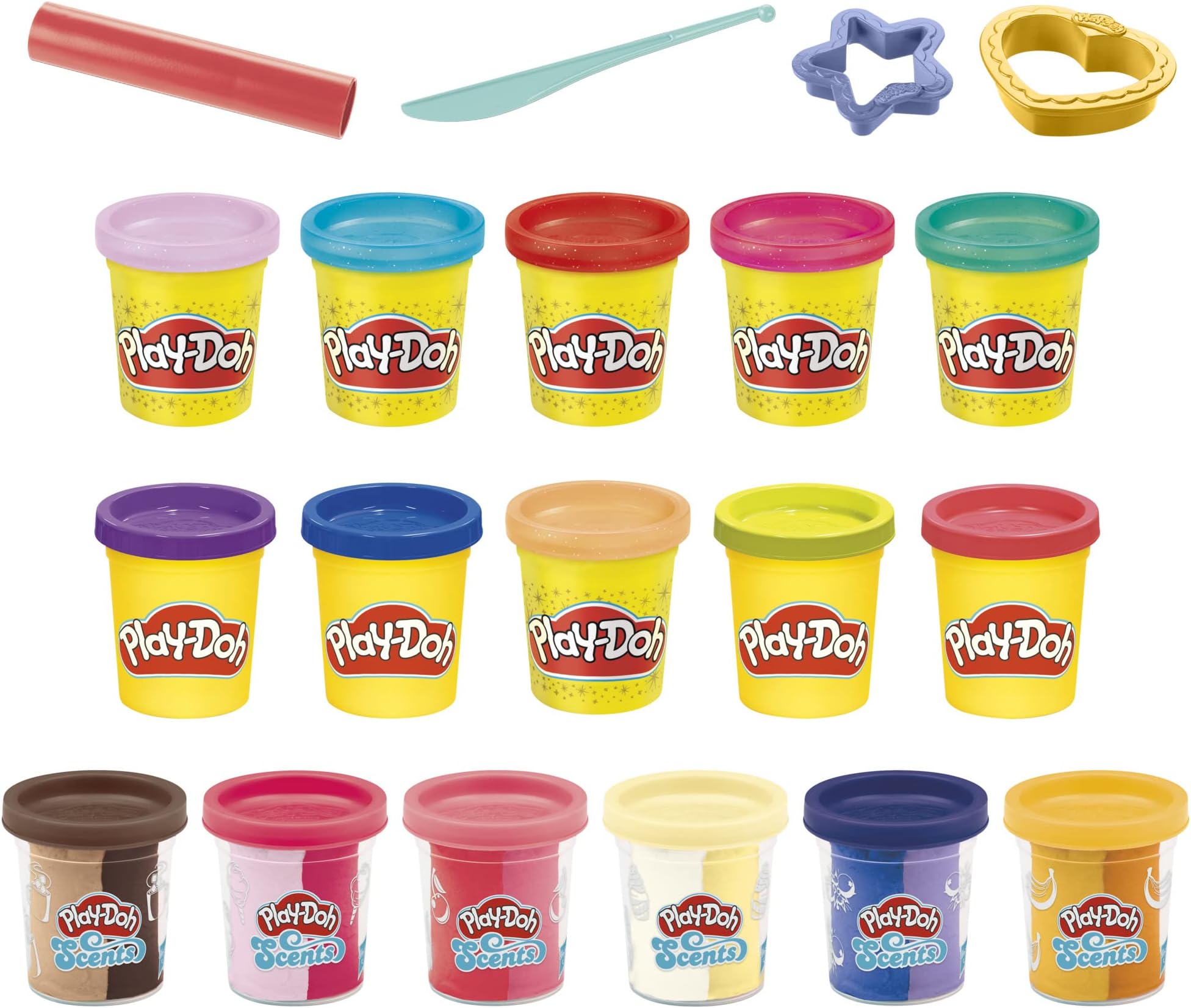 Sparkle and Scents Variety Pack of 16 Cans of Modeling Compound and 4 Tools, Arts and Crafts Toy for Kids 3 and Up, Non-Toxic