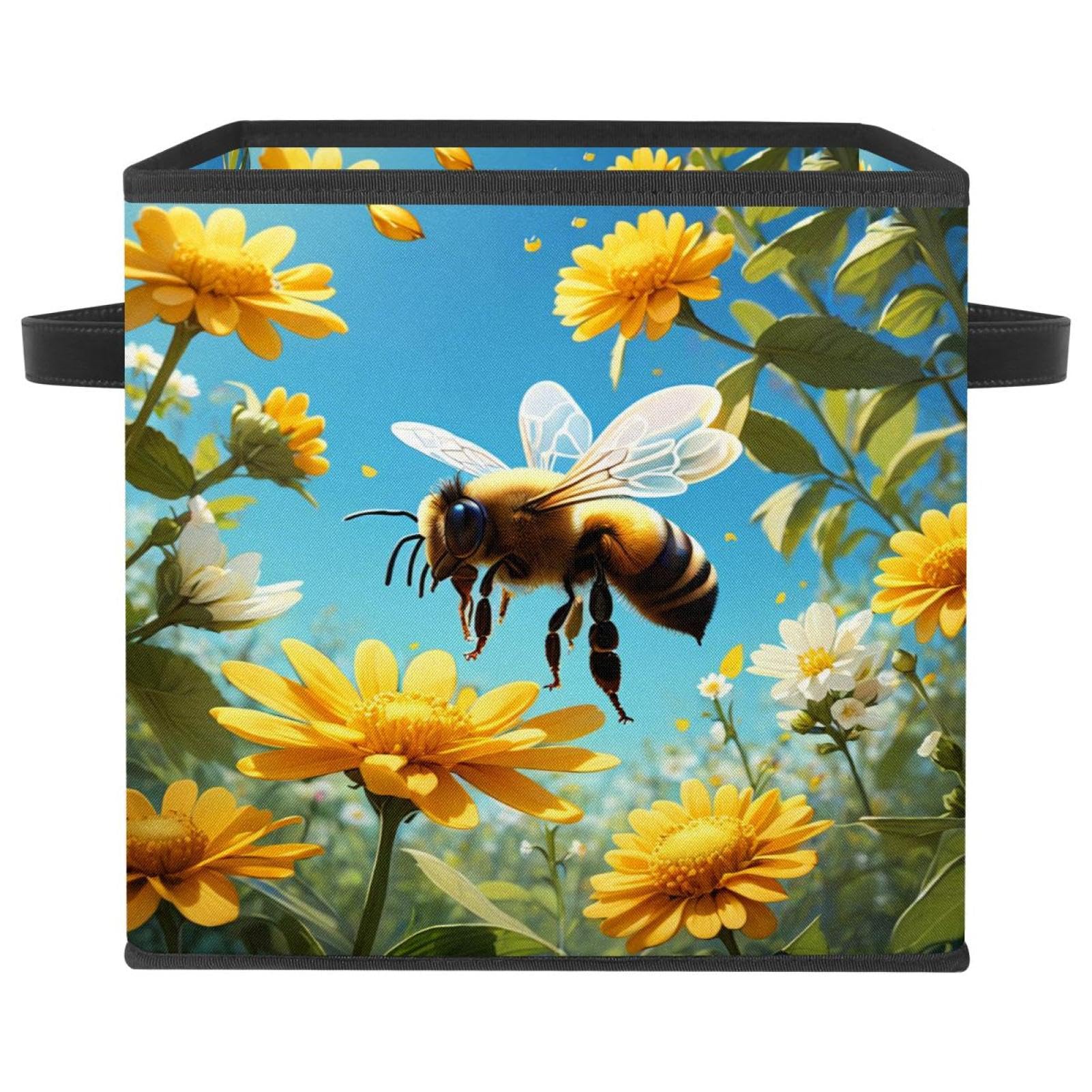 Grand cube de rangement pour chambre enfant motif abeille jaune