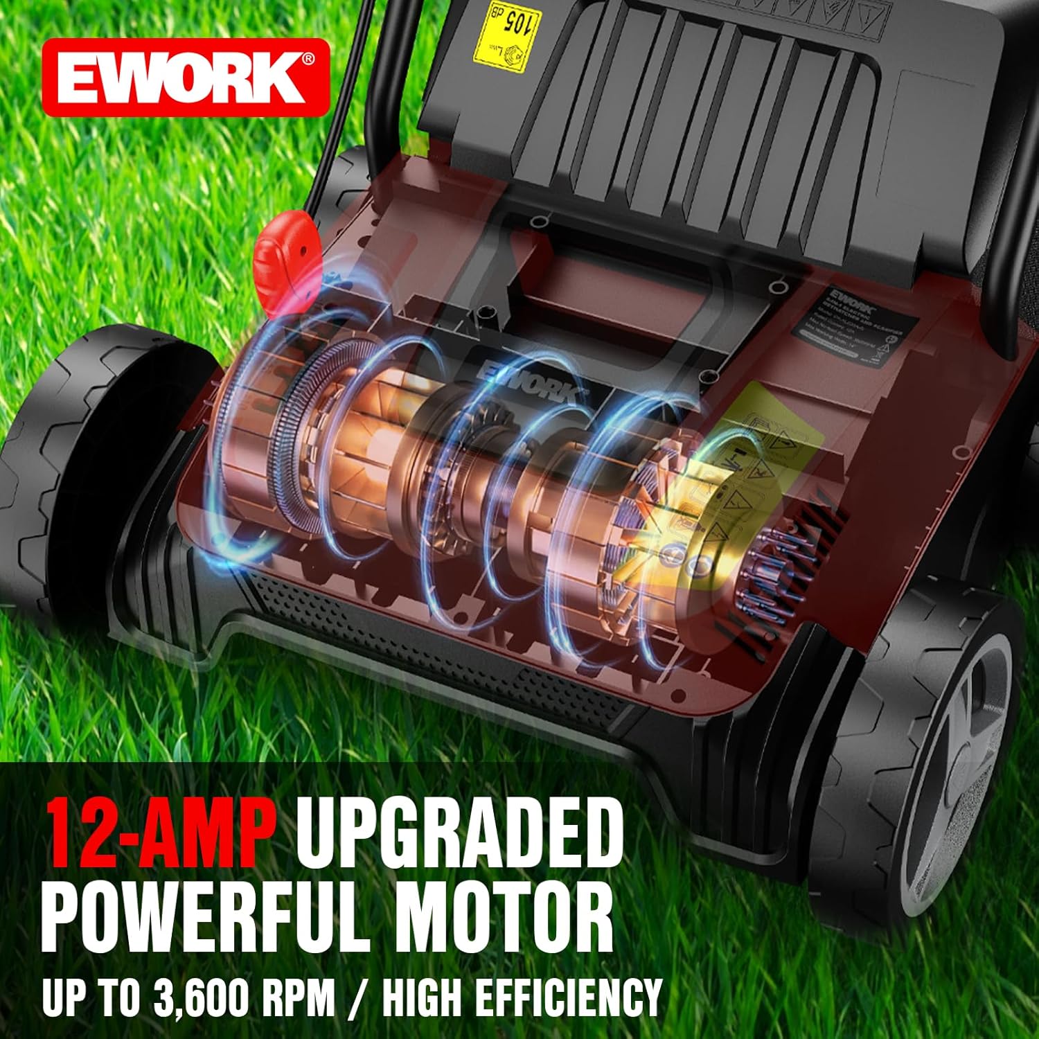 EWORK Electric Dethatcher and Scarifier 14-Inch 12 Amp 2-in-1 Lawn Dethatcher and Aerator with Collection Bag, Blade Replacement Without Tool, 5-Position Depth Adjustment for Gardening Care