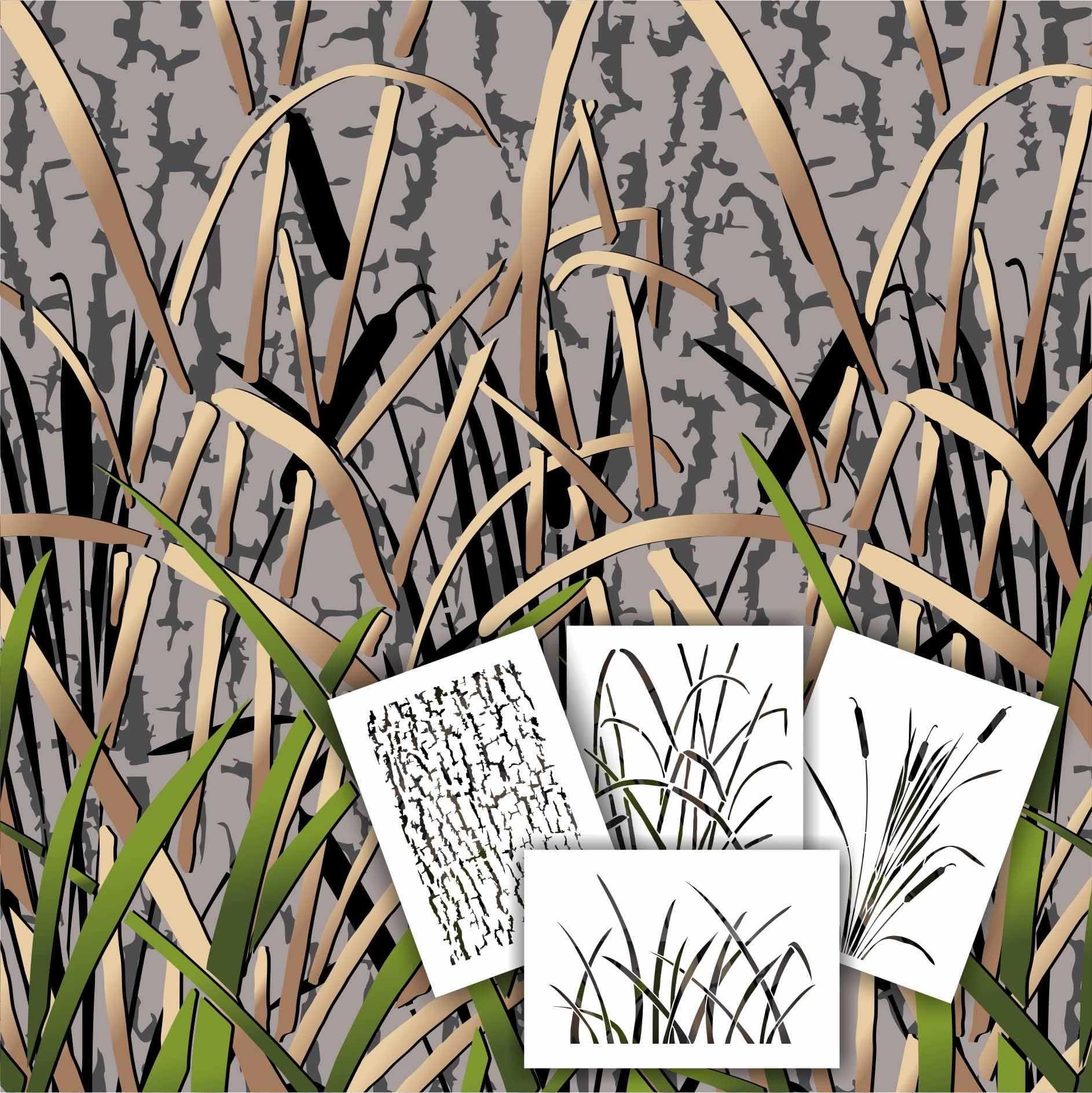 13"x17" camo Stencil kit Duck Boat camo bark Marsh cat Tail Reed GK17