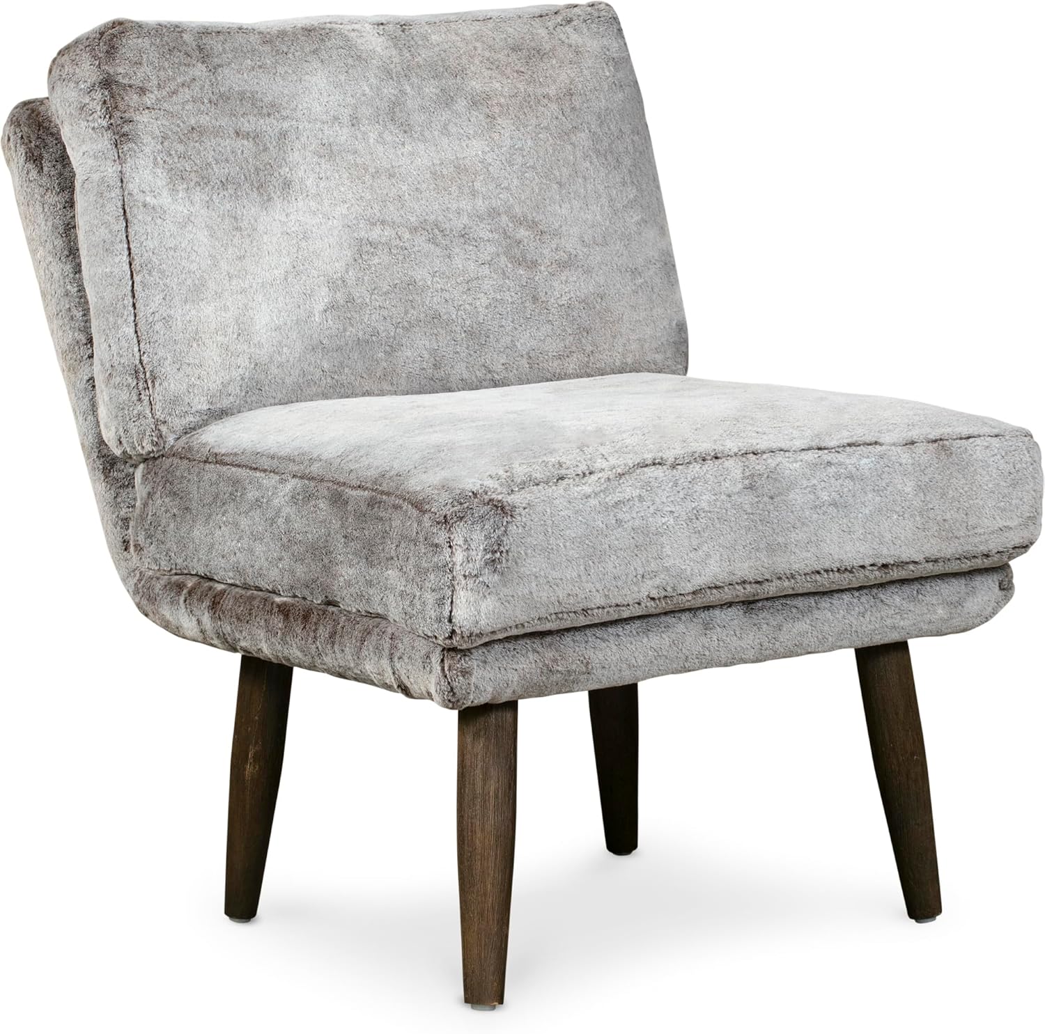 Elle Decor Sophie Armless Slipper Chair, Plush Back and Seat Cushions, Mid Century Modern Accent Lounge Furniture for Living Room or Bedroom, Mink Brown Faux Fur