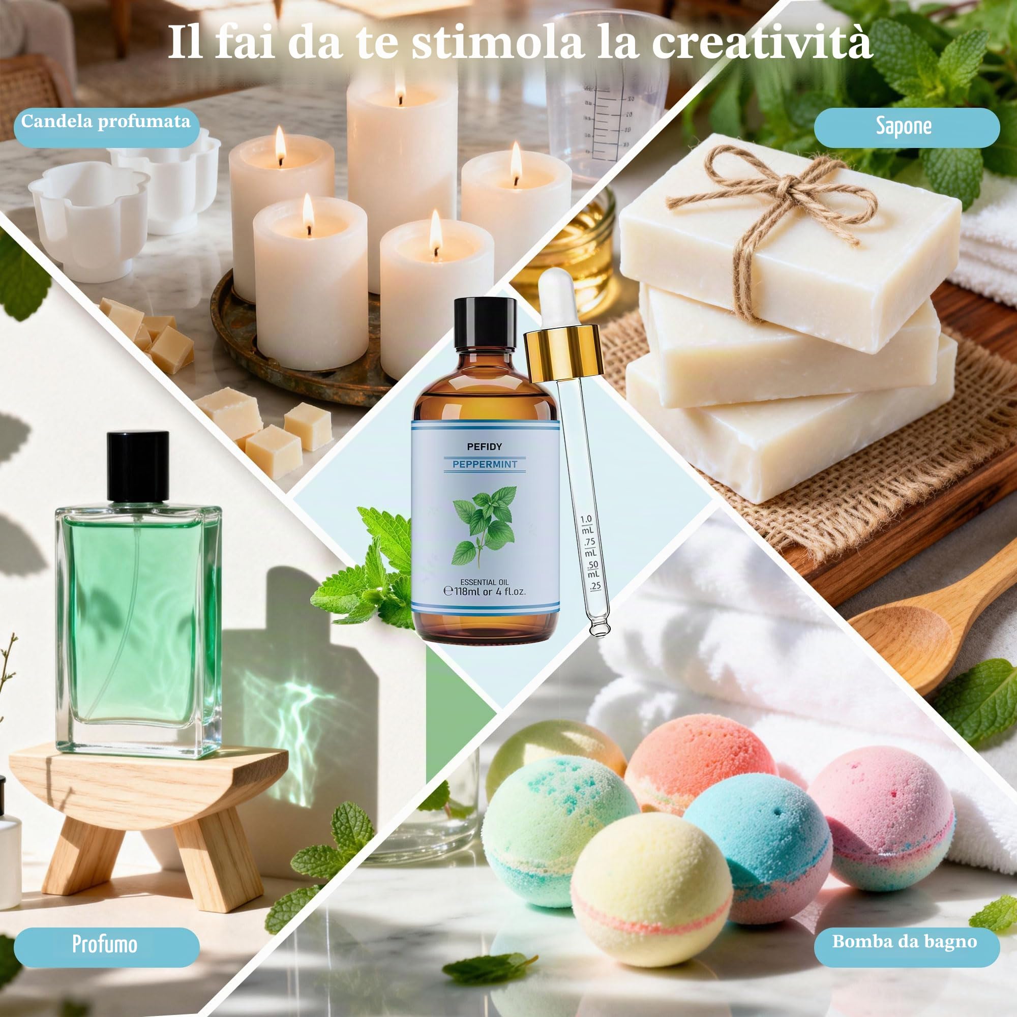 Olio Essenziale Menta Piperita 118ml – Olio di Menta 100% Naturale – Ideale per L'aromaterapia, Candele Profumate, Diffusori, Lampade Aromatiche, Aria Fresca e Saponi