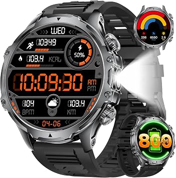 LIGE Smart Watches for MenAnswer/Make Calls with LED Flashlight/1000mAh Battery, 1.7" HD Screen Sports Smartwatch,5ATM Waterproof Fitness Tracker 100+ Sports Modes for Android iOS,Black Silicone